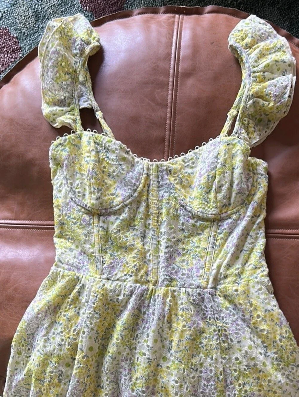 Astr Yellow Floral Eyelet Midi Dress - Picture 6 of 14